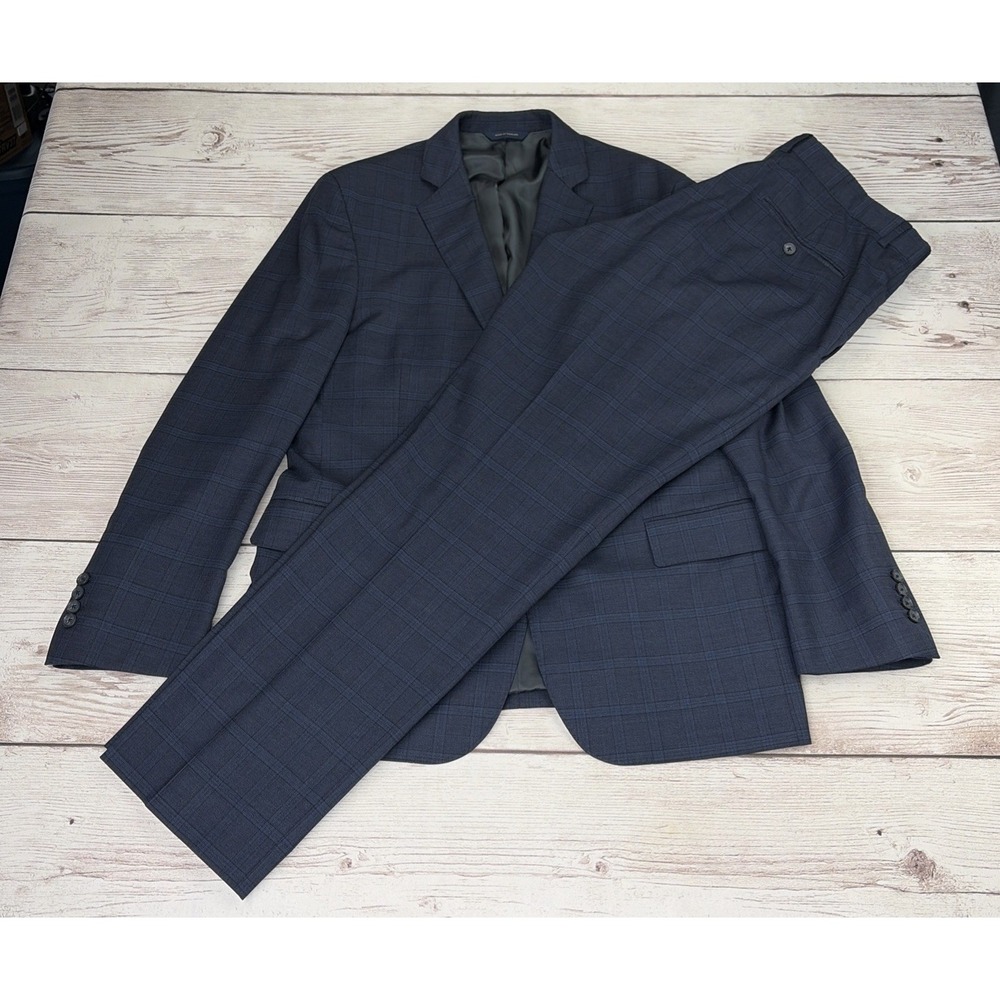 Brooks Brothers 1818 Classic Blue Window Pane Wool 2-Piece Suit 42R 36W